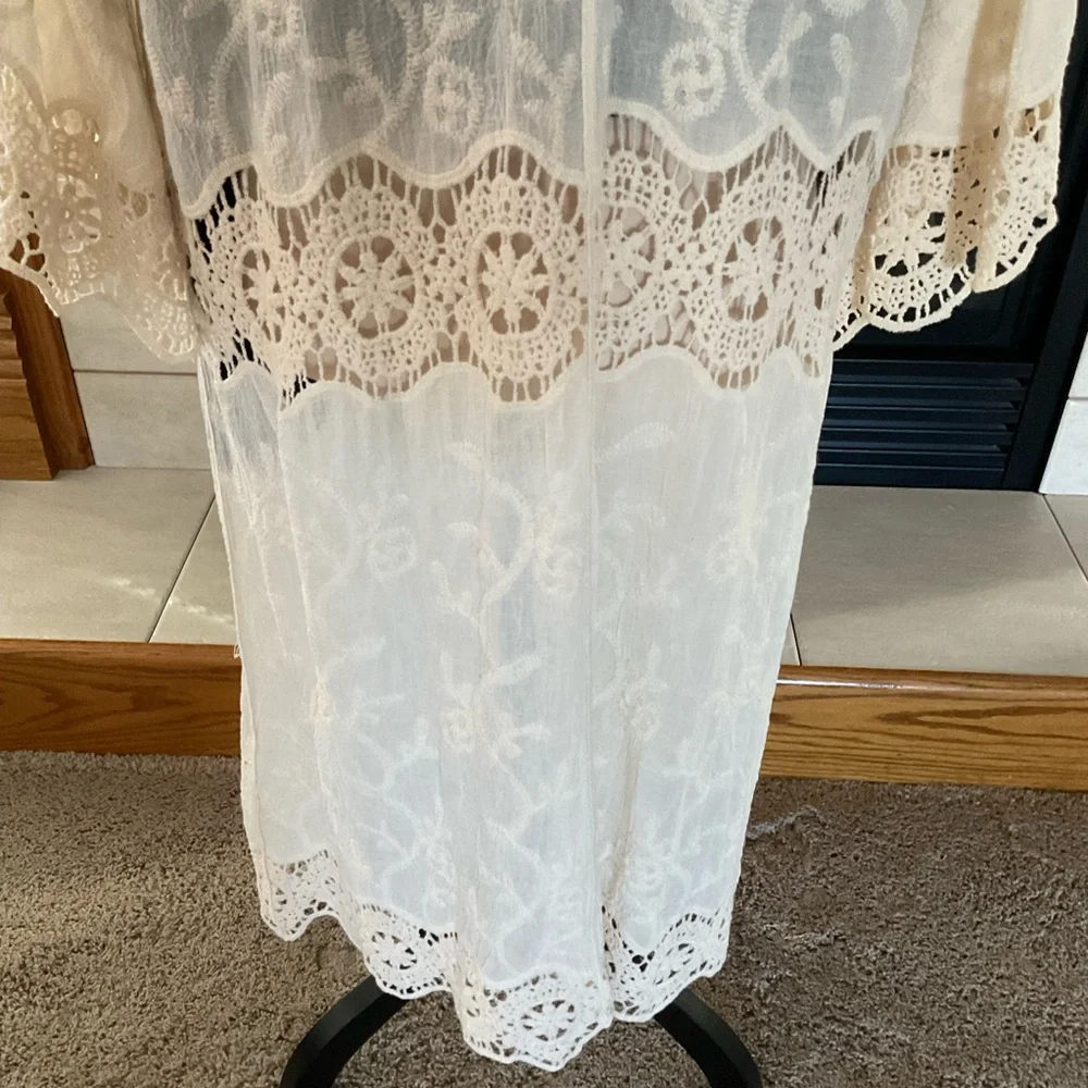 Crochet Open Weave Detail Longline Kimono, One Size Fits Most - Picture 8 of 11